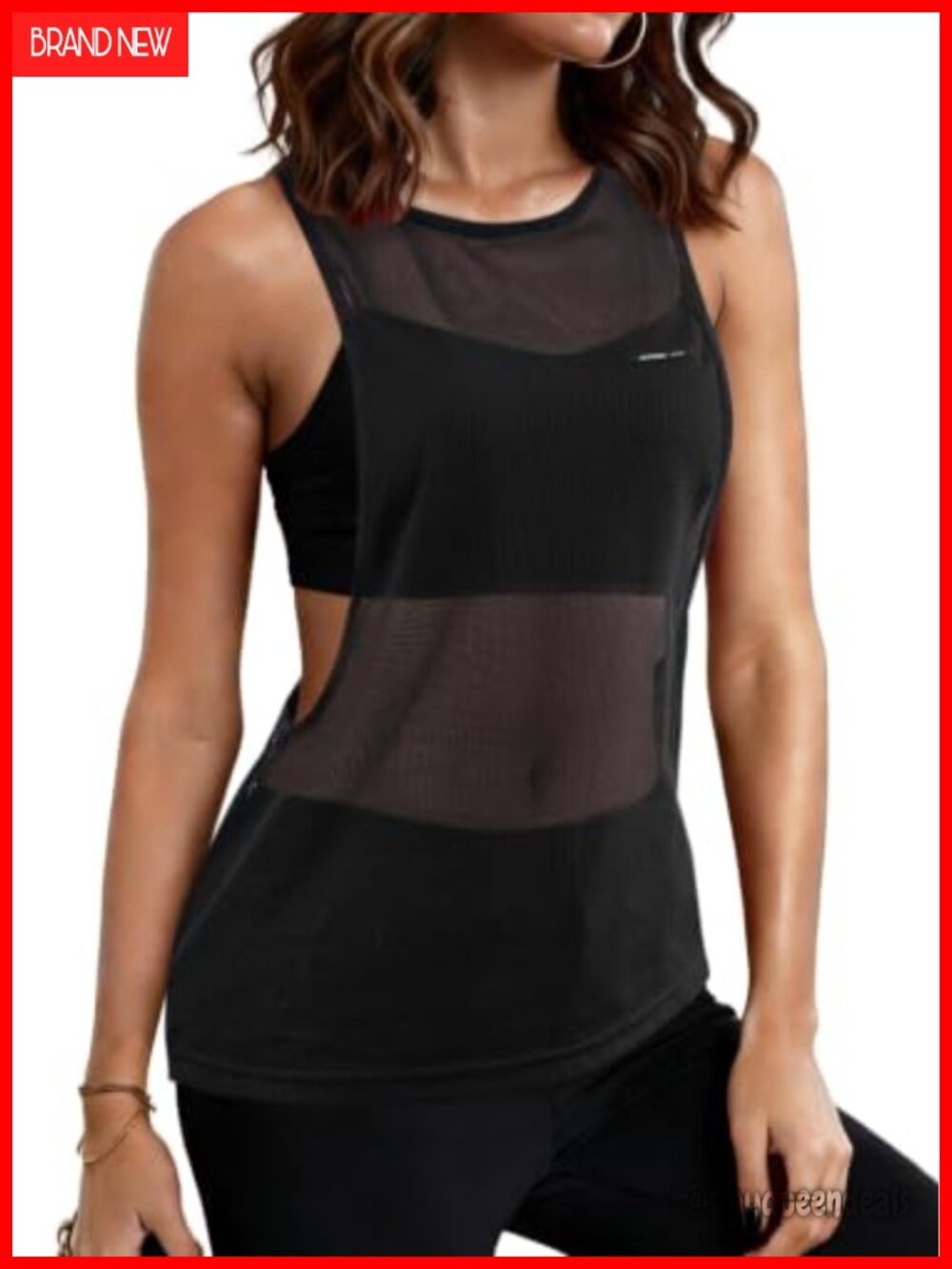 Mesh Workout Tank Top Sheer Racerback Open Side Loose Activewear